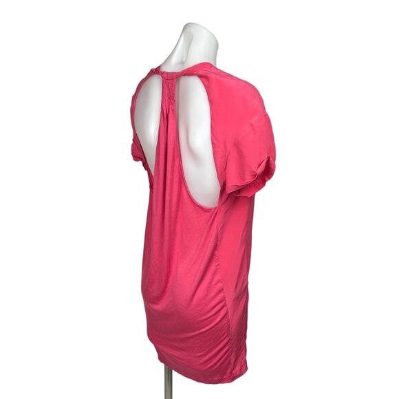 Maje Pink 100% Silk V Neck Short Sleeve Cutout Back Mini T Shirt Dress Size S - Picture 3 of 8